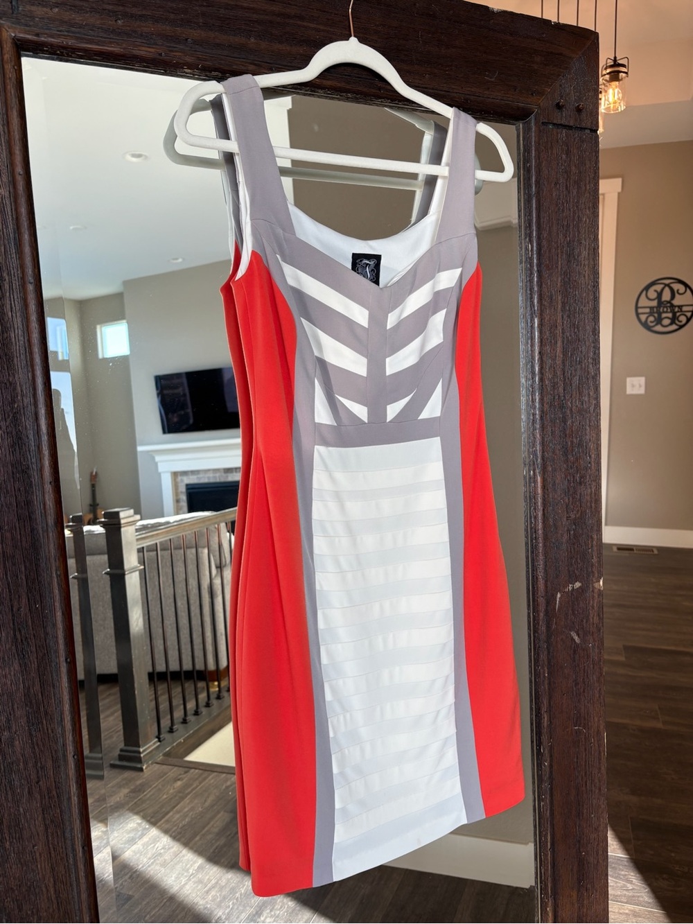 Jax Red, White & Gray Colorblock Midi Sheath Dress